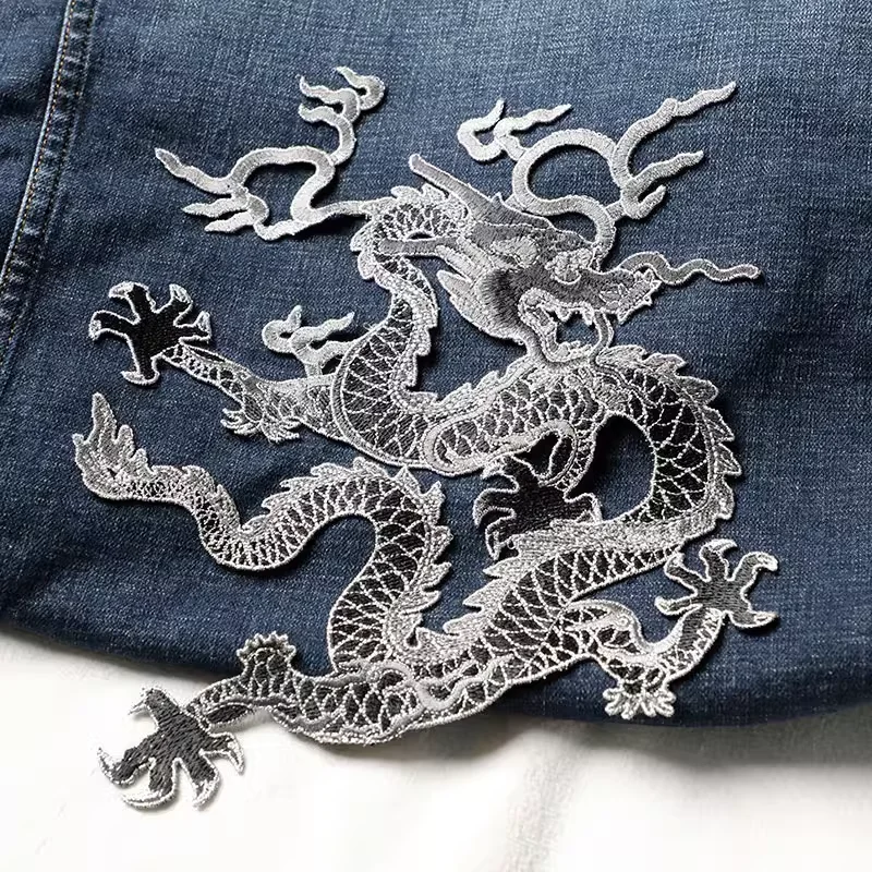 танцующие когти дракона большого РАЗМЕРА, заплатка из ткани в китайском стиле, украшение одежды, исправление отверстий, вышивка, швейные наклейки Изображение 1
