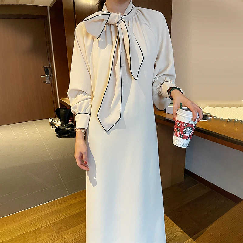 Платье на шнуровке с полувысоким воротником Komiyama, модное винтажное женское платье, осень 2023, новые платья, женское платье с высокой талией, женское платье Изображение 2