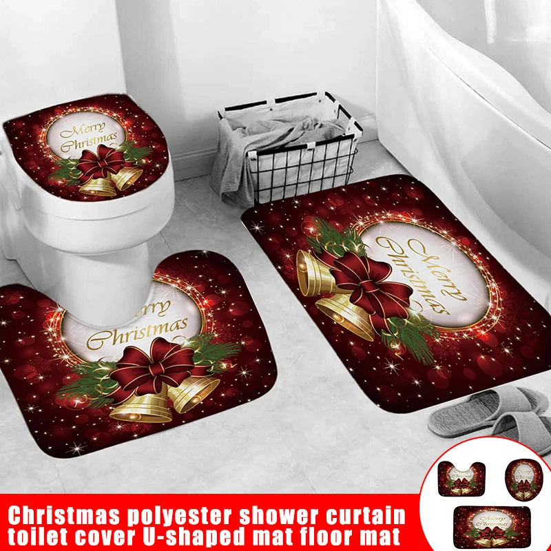 Рождественский коврик для ванной серии, Нескользящие утолщенные коврики для унитаза, подарок для друзей, семьи, соседей. Изображение 4