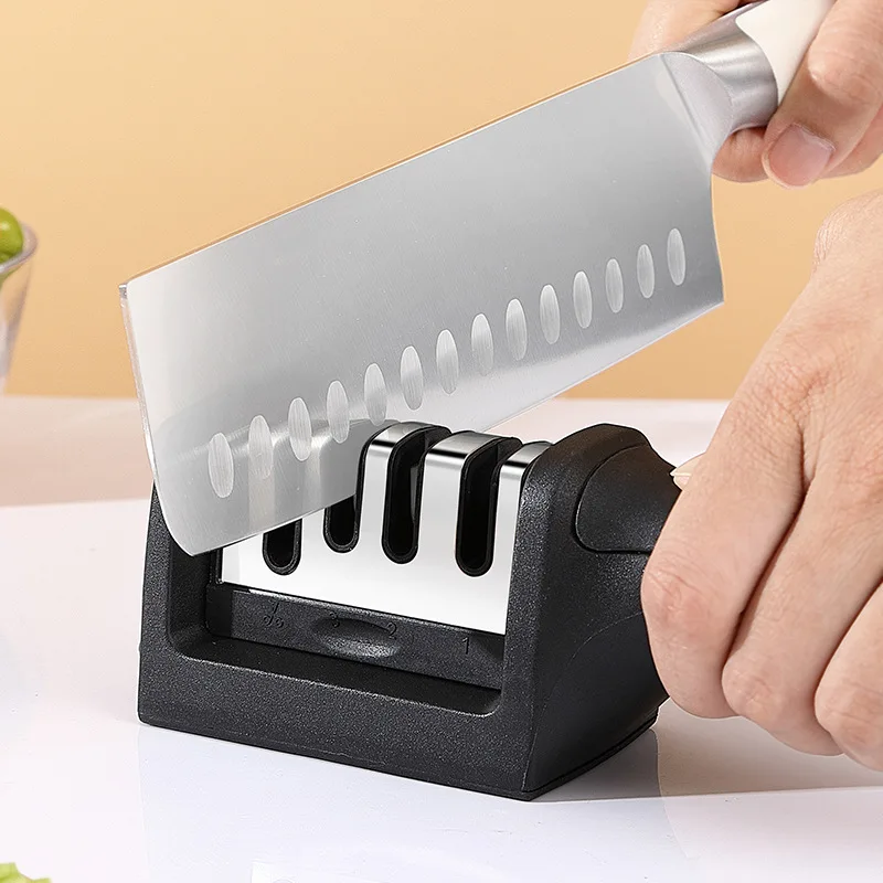 Кухонная 3-Сегментная Точилка Для Ножей Бытовые Многофункциональные Ручные Трехцелевые Черные Точильные Камни Кухонные Гаджеты Изображение 0
