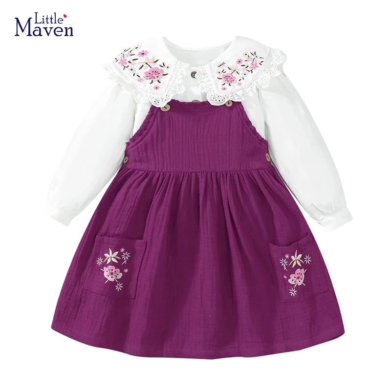 Little maven / комплекты одежды для маленьких девочек, детская одежда, осенне-весенняя детская одежда, хлопковая рубашка с цветами + комплект платья Изображение 0