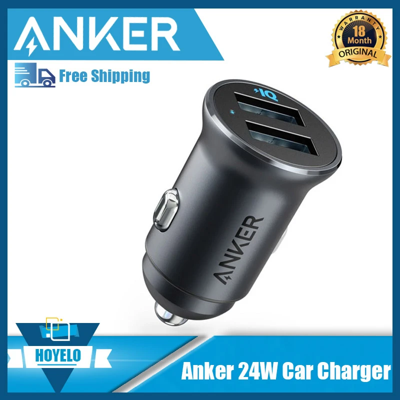 Автомобильное зарядное устройство Anker fast charger Mini 24W 4.8A Металлический автомобильный адаптер PowerDrive 2 из сплава с синим светодиодом Изображение 0