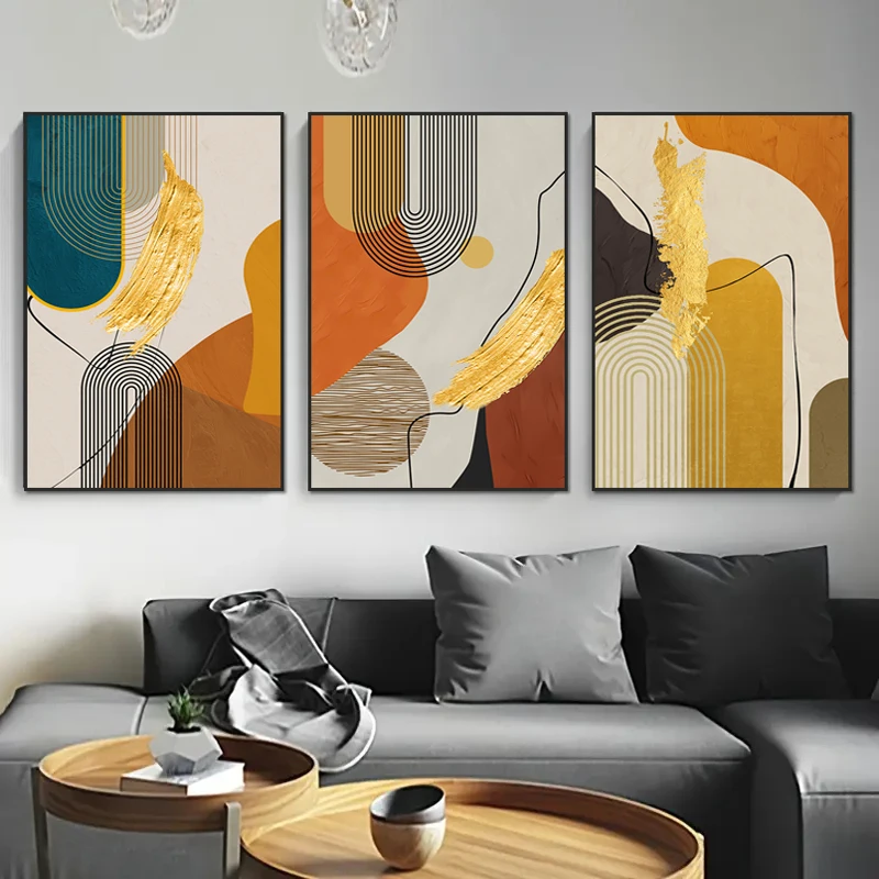 Золотая роскошная абстрактная линия, холст, картины на стену в скандинавском стиле для гостиной, Современный домашний декор, 3ШТ 50X70 отпечатков плакатов Изображение 1