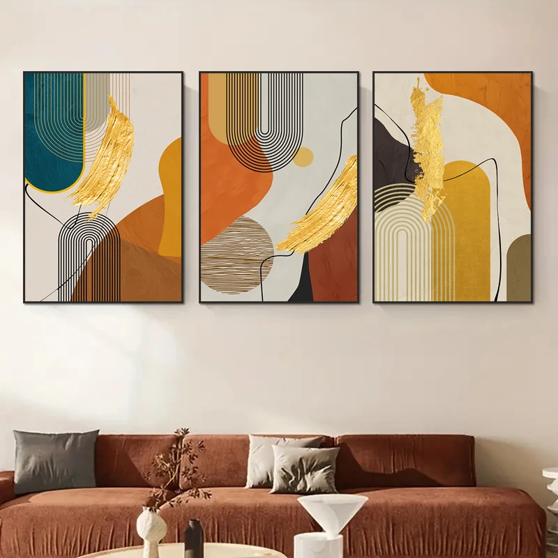 Золотая роскошная абстрактная линия, холст, картины на стену в скандинавском стиле для гостиной, Современный домашний декор, 3ШТ 50X70 отпечатков плакатов Изображение 2