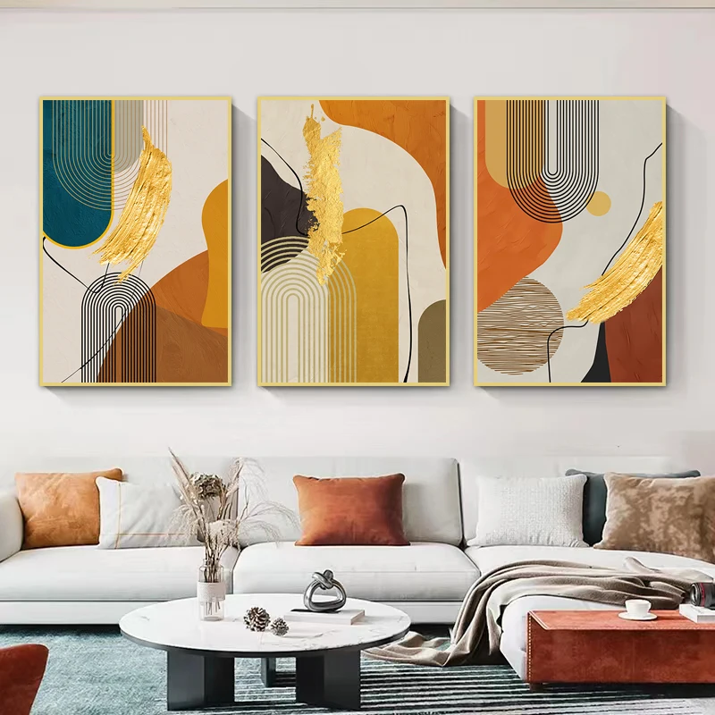 Золотая роскошная абстрактная линия, холст, картины на стену в скандинавском стиле для гостиной, Современный домашний декор, 3ШТ 50X70 отпечатков плакатов Изображение 3