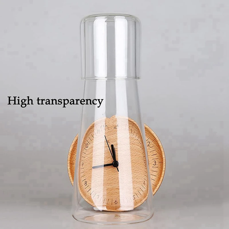 3X Прозрачный прикроватный графин для воды со стеклянным стаканом Для прикроватной тумбочки в спальне, Ночной графин для воды со стеклом, С набором чашек Изображение 3