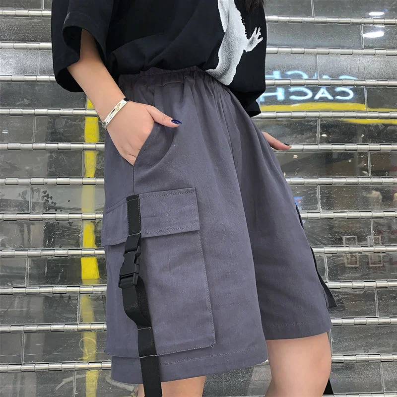 2023 Черные шорты-карго, женская летняя уличная одежда, пара широких шорт, женские брюки Harajuku с большими карманами, брюки до колен 4Xl Изображение 4