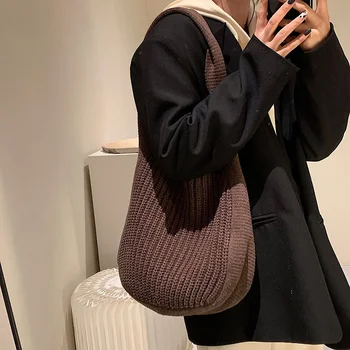 Женская сумка-тоут, дизайнерские сумки на плечо большой емкости, осень-зима, Новая вязаная ручка для покупок, женские сумки для покупок