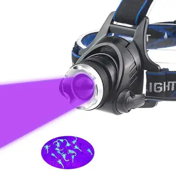 Ультрафиолетовый налобный фонарь Перезаряжаемый налобный фонарь с ультрафиолетовым светом, светодиодный налобный фонарь с возможностью масштабирования для ночной рыбалки, охоты, кемпинга, пеших прогулок.