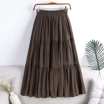 Однотонная винтажная длинная юбка для женщин High Street Y2K, плиссированные юбки в стиле пэчворк, женская летняя юбка трапециевидной формы с высокой талией