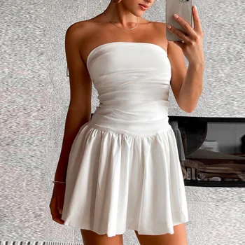 Простые сексуальные платья, облегающие грудь, талию, протирающие грудь, платье-качели, летняя одежда 2023 года, однотонный дизайн, юбка на бедрах