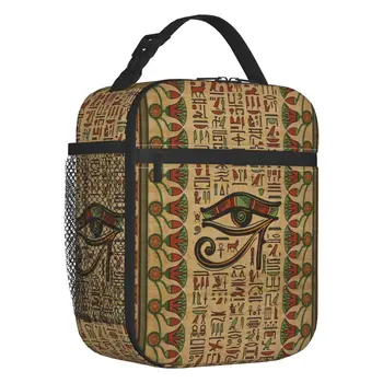 Изолированная сумка для ланча Egyptian Eye Of Horus С иероглифами Древнего Египта Портативный термоохладитель Bento Box Дети Школьники