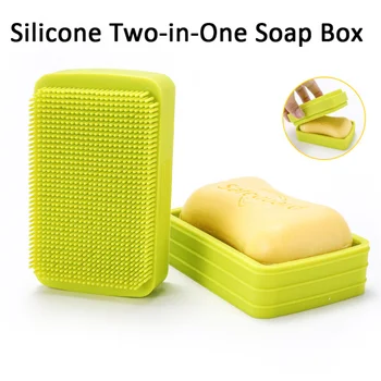 Креативная многофункциональная силиконовая мыльница-щетка для ванны В 1 двусторонней многофункциональной силиконовой мыльнице-щетке для ванны с крышкой