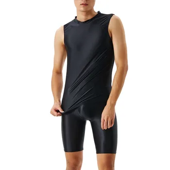 2023 Мужской глянцевый костюм, сексуальные шелковистые прозрачные брюки и жилет, костюм для бодибилдинга, мужское нижнее белье, нижнее белье