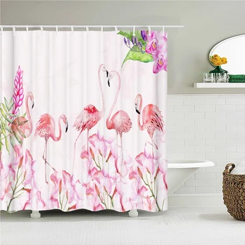 Занавеска для душа из ткани с цветочным принтом фламинго в скандинавском стиле, Цветочная ширма для ванны, водонепроницаемые изделия, Декор для ванной комнаты с крючками