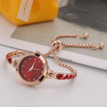 Часы для женщин Rainbow Роскошный Модный бренд Плетеная Веревка PU Браслет Кварцевые часы Маленький циферблат Регулируемый браслет Часы Подарок