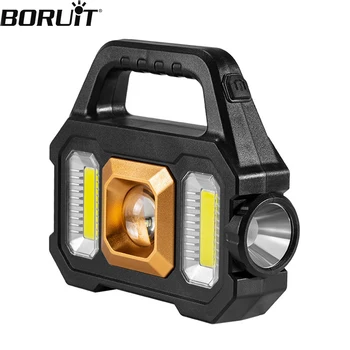 Многофункциональный походный фонарь BORUiT, перезаряжаемый через USB, мощные светодиодные фонари, солнечная зарядка, 6 режимов освещения, Рабочий свет