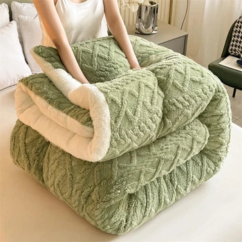 Мягкое сверхтолстое зимнее теплое одеяло из искусственного кашемира ягненка, утяжеленные одеяла для кроватей, Уютное толстое теплое стеганое одеяло
