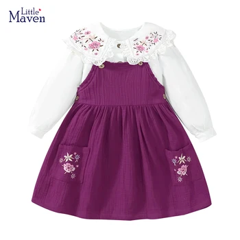 Little maven / комплекты одежды для маленьких девочек, детская одежда, осенне-весенняя детская одежда, хлопковая рубашка с цветами + комплект платья
