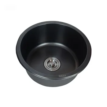 Круглая кухонная раковина из нержавеющей стали, окрашенная в матовый черный цвет, Барная раковина, комплект для одной раковины со сливными сантехническими принадлежностями
