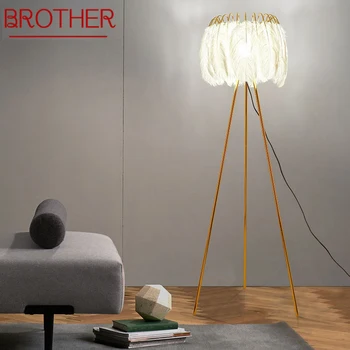 Торшер BROTHER в скандинавском стиле с перьями, современное искусство, Семейная гостиная, спальня, Креативный Светодиодный Декоративный светильник