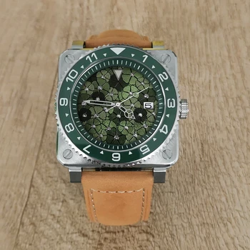 Новые мужские часы с квадратным циферблатом из прецизионной стали 42 мм с тиснением и японским механизмом NH35