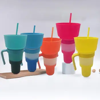 Стакан для стадиона Объемом 1000 МЛ С соломенной ручкой, меняющий цвет, Большая чаша из пищевого пластика с крышкой, чашка для попкорна, закусок, напитков