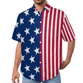 Мужская Гавайская рубашка Рубашки оверсайз с рисунком американского флага С коротким рукавом 3D Печать Y2k Мужская одежда Уличная Мода Топы 5XL