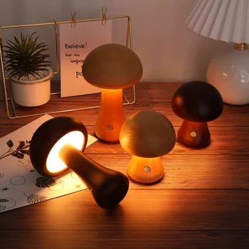 INS Светодиодный ночник с сенсорным выключателем, прикроватная настольная лампа в виде деревянного симпатичного гриба для спальни, Ночники для сна в детской комнате