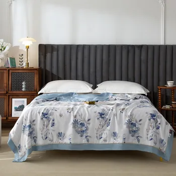 Легкое Роскошное Летнее одеяло с шелковой печатью LF Lanjing Tiansi, летнее Одеяло с кондиционером, набор из четырех предметов