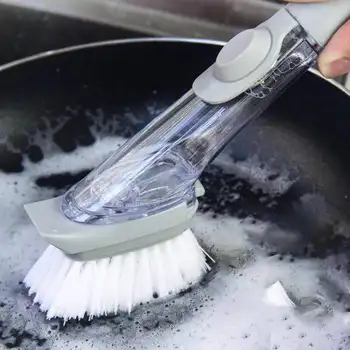 Кухонная щетка для чистки 2 в 1 Губка Автоматический Дозатор жидкости Губка для мытья посуды с длинной ручкой Очиститель бытовых чистящих средств