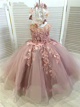 Платья для девочек в цветочек, тюлевое пышное платье принцессы для девочек, длинное платье для девочек на свадьбу, детское платье, платье для маленьких девочек