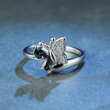 Мистическая Радуга Циркон Милое кольцо с бабочкой Мультикристаллические Обручальные кольца Для женщин Серебряные Обручальные кольца с животными Ювелирные изделия CZ