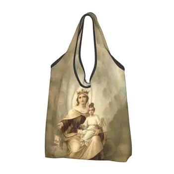Многоразовая хозяйственная сумка Богоматери Маунт Кармель, женская сумка-тоут, портативные сумки для покупок продуктов Католической Девы Марии
