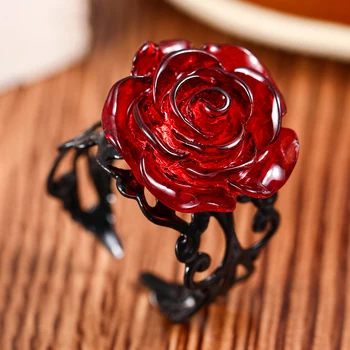 Панк-готическое кольцо с Красной Розой, Регулируемые Полые кольца для женщин, Ведьма, Языческий Винтаж, Креативные украшения для вечеринок на Хэллоуин, Крутая девушка, подарок для вечеринки