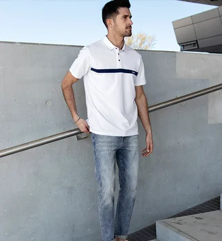 W4337- летняя новая мужская рубашка поло, Мужская хлопковая белая футболка с отворотом из бисера с короткими рукавами.J8486