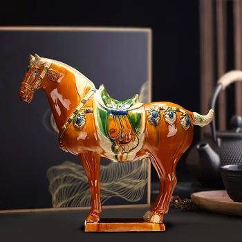 Трехцветная Глазурованная керамика Эпохи Тан, Орнамент в виде лошади, Статуэтки животных, Керамическая лошадь, Аксессуары для гостиной, Китайский Домашний стол