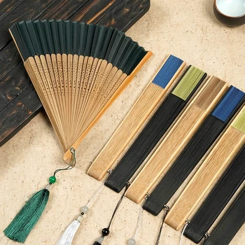 Шелковый бамбуковый веер в китайском стиле с выдолбленной веерной костью для пикников и пляжных прогулок, подарки на день рождения для детей, девочек и мальчиков