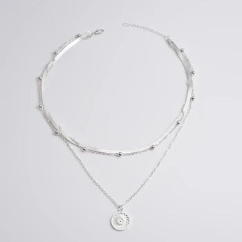 Винтажное Серебряное круглое многослойное ожерелье с монетами, Змеиная цепочка, подарок для вечеринки, женская изысканная бижутерия, подвеска