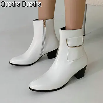 2022 Новые ботильоны Женские качественные ботинки Женские модные короткие ботинки Черные женские туфли на высоком массивном квадратном каблуке большого размера 46 33