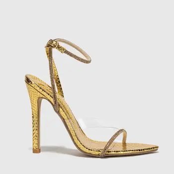 2023 Летние Пикантные Женские Модельные Босоножки Модные Золотые Женские Вечерние туфли на высоком каблуке Плюс Большой Размер