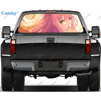 Zero Two аниме, наклейка на окно, графическая ПВХ декоративная наклейка на грузовик, перфорированная виниловая универсальная наклейка