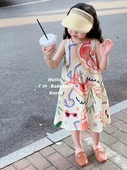 Корейская детская одежда 2023 Весна, жилет без рукавов в стиле Мори для девочек, комбинезон, детское милое платье