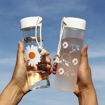 бутылки для воды объемом 500 мл, пластиковая прозрачная бутылка Daisy, не содержащая BPA, спортивная чашка для воды на открытом воздухе, кружка для воды, студенческая портативная кружка с веревкой