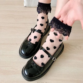 Летние дышащие ультратонкие носки Женские Прозрачные кружевные шелковые в хрустальный горошек Эластичные короткие носки для девочек Female Sox
