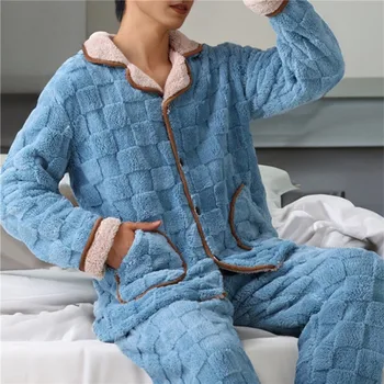 Новая Мужская Зимняя Теплая Пижама 2023, Утолщенная Фланелевая Пижама, Комплект из двух предметов, Корейская Модная Пижама, Домашняя одежда, Костюм