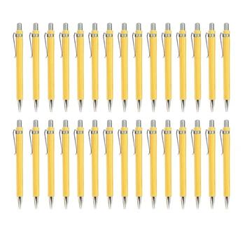30шт Бамбуковая ручка, бамбуковая выдвижная шариковая ручка, черные чернила, 1 мм, Канцелярские товары, ручки, бамбуковая шариковая ручка, деревянные шариковые ручки