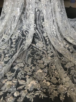 модная тюлевая вышивка, французское сетчатое кружево, ткань Sat-1306.3210 с бисером для вечернего платья