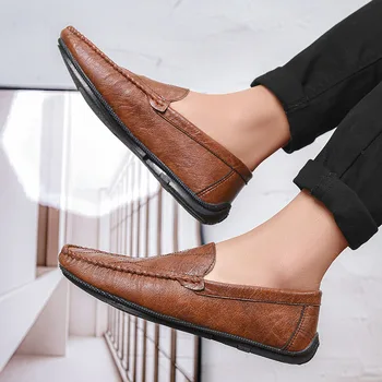 Взрывная Летняя обувь Bean, Модная мужская корейская версия нового тренда, Повседневная кожаная обувь British Wind Lazy без застежки