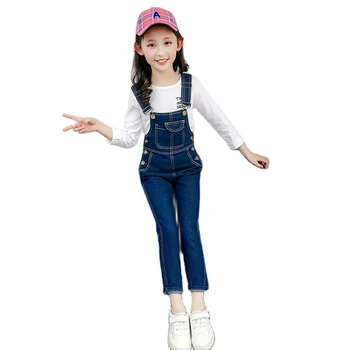 Джинсовый комбинезон для девочек-подростков, осень 2023, повседневная джинсовая одежда для маленьких девочек